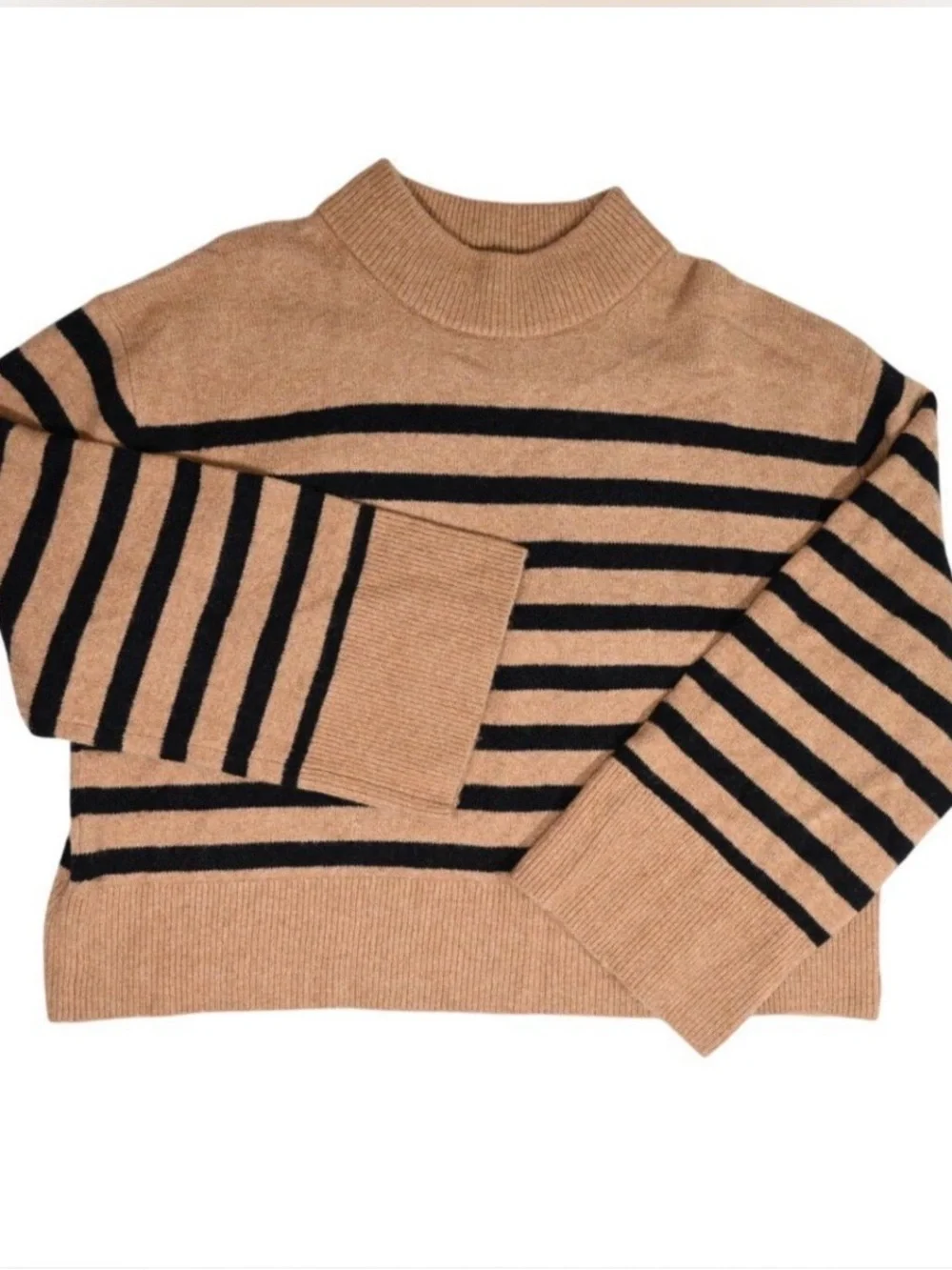 J. Crew Camel and Black Striped Turtleneck Sweater